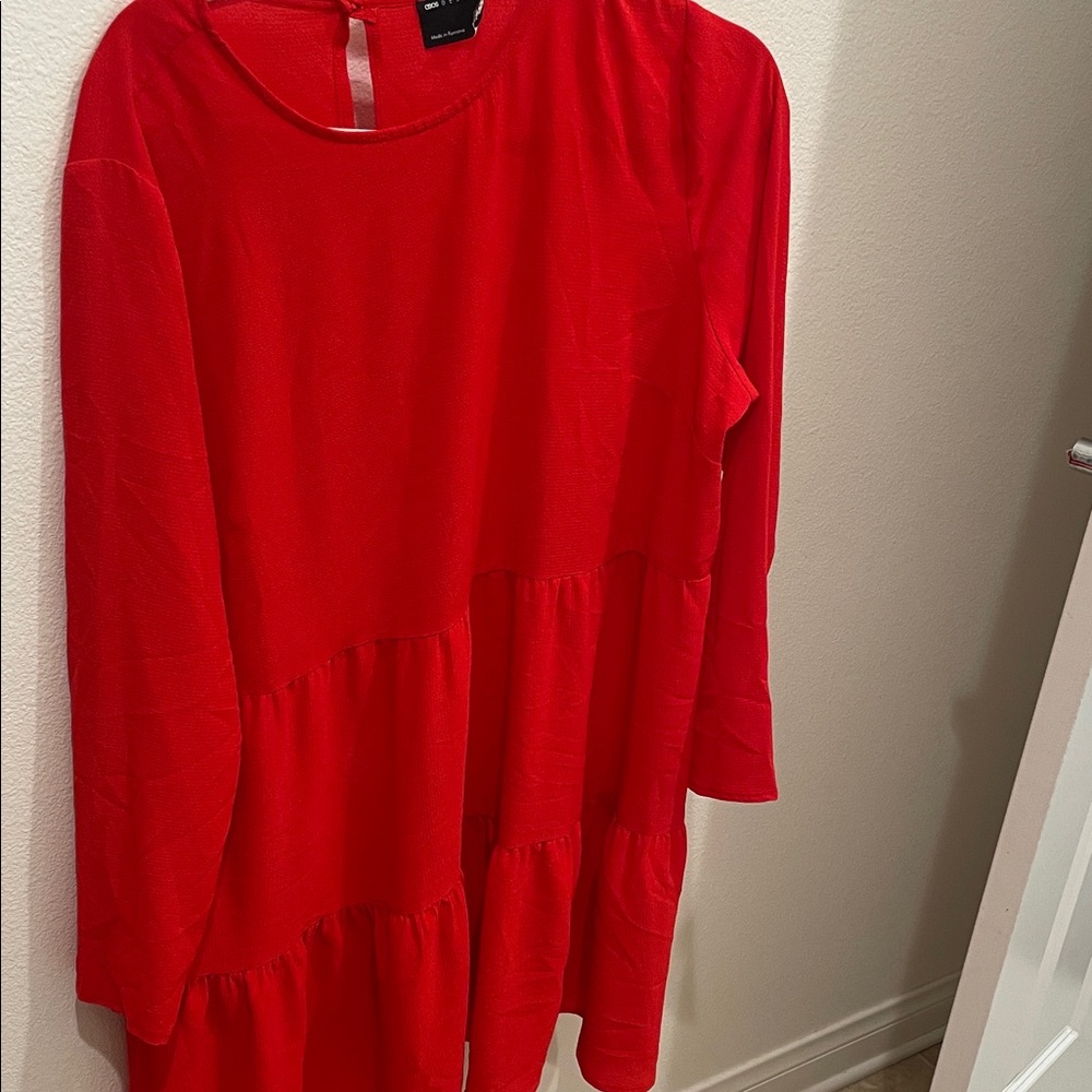 ASOS Bold Red Tiered Long Sleeve Dress
